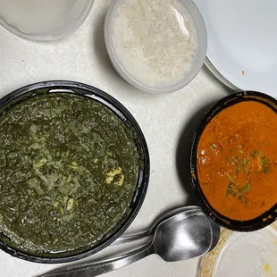 Butter Chicken and palak paneer.  Rice included.