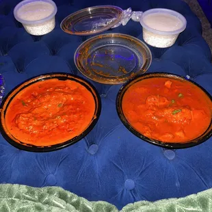 Butter chicken and chicken vindaloo