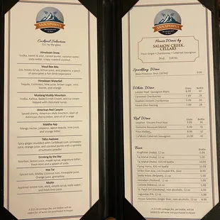 Wine and cocktail list