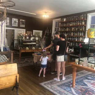 a woman and a child in a store