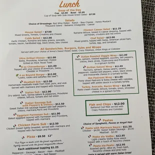 Lunch menu