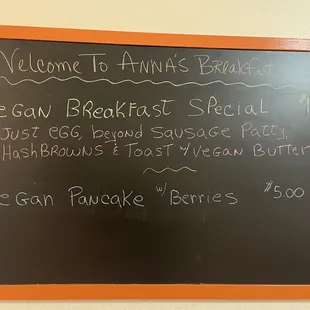 Vegan menu
