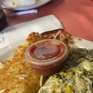 Spinach (omelette) was made from a can and that is so gross .. I prefer fresh