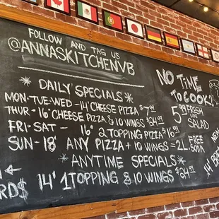 a menu on a blackboard