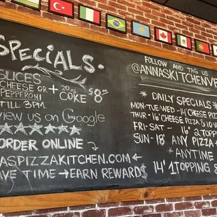 specials on a blackboard