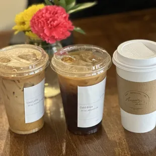 Iced Latte, Cold Brew, and Caramel Latte