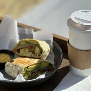 Breakfast Burrito and Carmel Latte