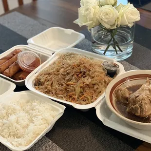Pancit Bihon, Chicken Adobo, lumpia shanghai