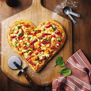 a heart shaped pizza