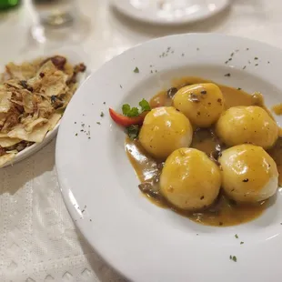 Silesian Dumplings With Meat (Pyzy) with Wazanki side