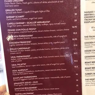 Entrees and pastas