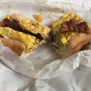 a half eaten breakfast sandwich