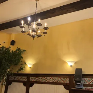 a chandelier in the dining room