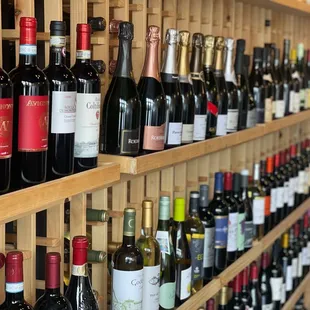 a wall of wine bottles