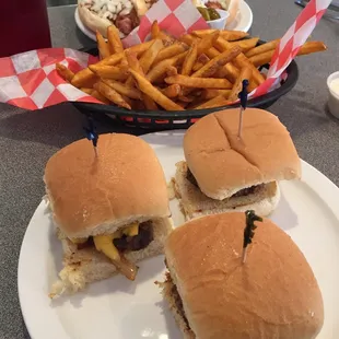 Coneys... mini burgers... and seasoned fries....