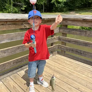 Robson's first catch on 5/23/23 - Scoville Dock, Lake Haigler