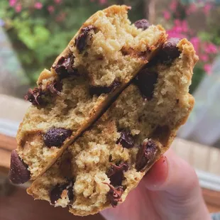 a half eaten chocolate chip cookie