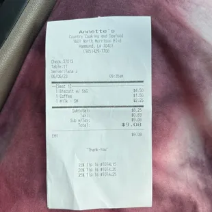 Receipt where I was ripped off.