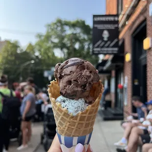 Chicago Pothole (fudge, chocolate ice cream, peanut butter cups) and Mint Chip