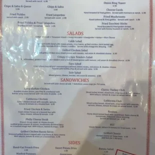 the menu for the restaurant