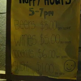 Happy Hour Specials posted out front.