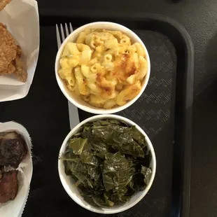 Colored Greens/ macaroni and cheese