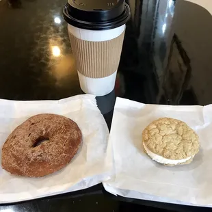 Cinnamon Sugar donut, small oatmeal creme pie, &amp; coffee!