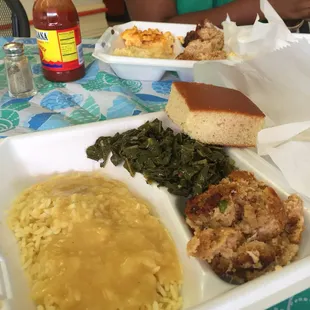 Collard Greens Yellow Rice Chicken Corn bread