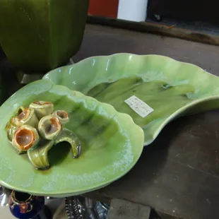 A retro mid century lidded ashray with a nice cigarette pack compartment - USA Pottery.