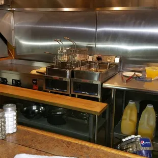 Everything goes on the grill or in the frier. Everything is frozen and rock hard to start.