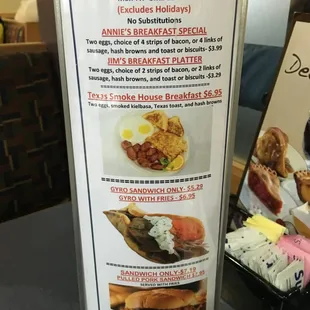 Weekday breakfast specials as of 12/31/15.