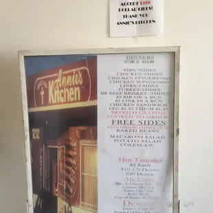 a menu for the restaurant