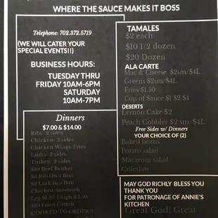 The menu