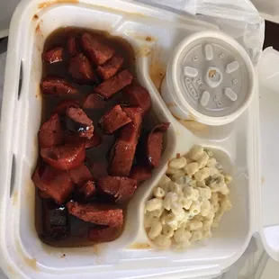 The beef links a lil kick to them, Mac salad and beans soooo good!