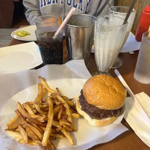 Hamburger with Annies Home Style French Fries and cherry coke