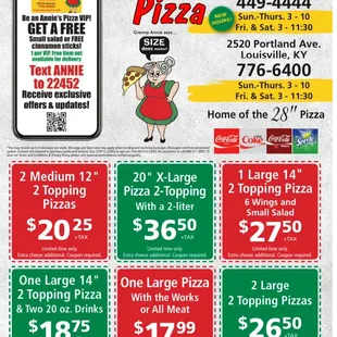 Annie's pizza new menu