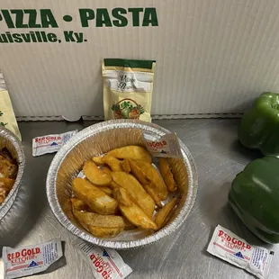 Annie's pizza golden brown regular potato wedges mouth watering full of flavor!