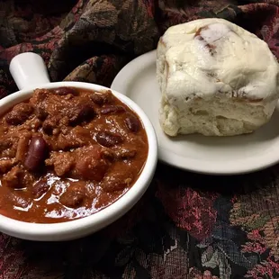 Homemade Turkey Chili and Homemade Cinnamon Roll