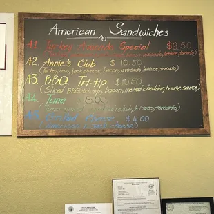 Part of the menu, these are the American sandwiches