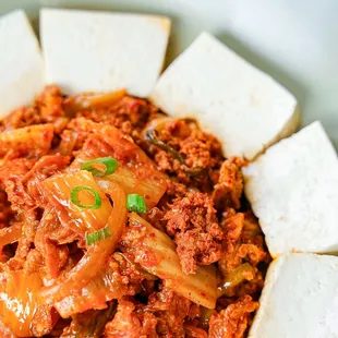 a plate of food with bread