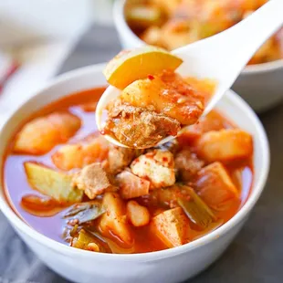 a spoon full of soup