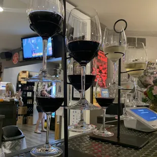 2 different flights -- reds to the left &amp; sweeter wines to the right