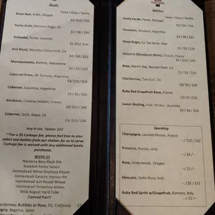 Drink menu
