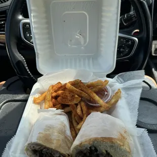 Special steak n cheese with seasoned fries $10.95 (instagram: @issa.cheatday)