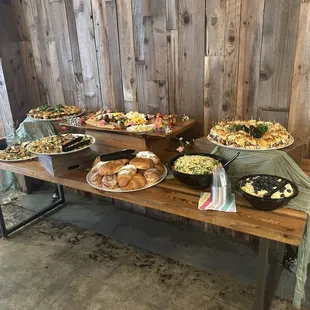 Food from Ann&apos;s Catering set up on buffet table