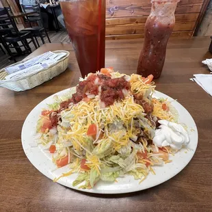 Large Indian Taco, salsa, sour cream and a sweet tea. Turtle cheese to go!!