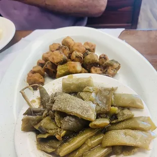 Okra, green beans.