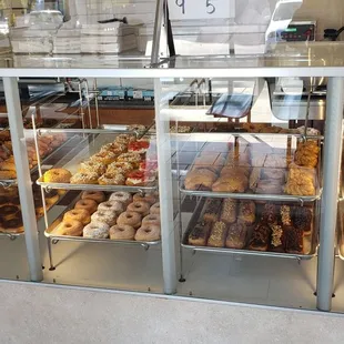 a display case full of donuts