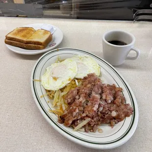 Corned beef hash and eggs