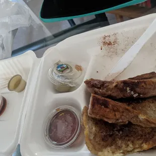 Taro sweet bread french toast. Comes with 4 I ate one